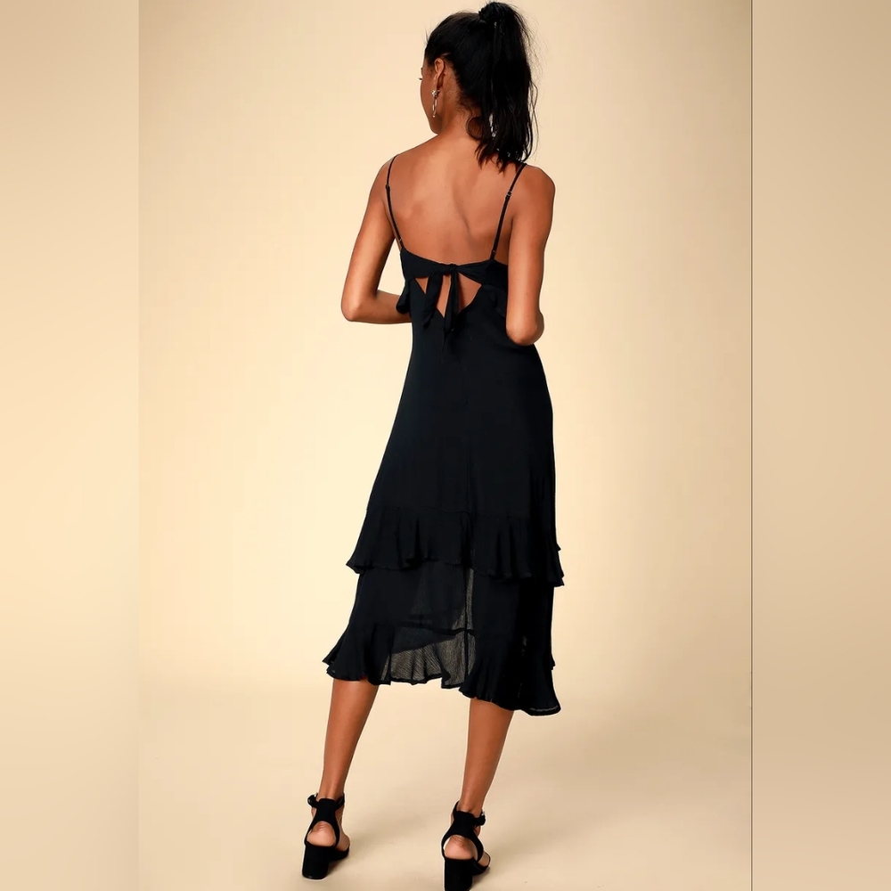 Lulu's Black Ruffle Midi Dress - Picture 3 of 10